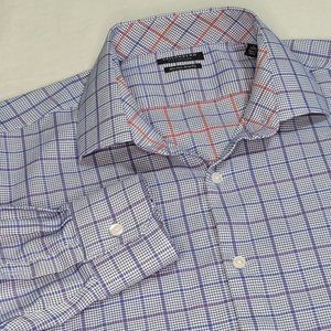 Tailorbyrd Button Up Shirt 17/34  Long Sleeve Blue Plaid‎ Measurements In Pics